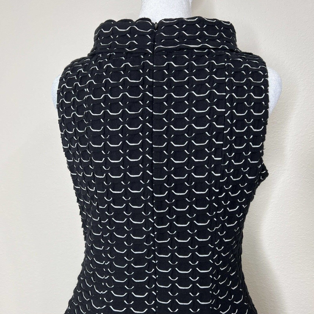 Taylor Black & White Textured Knit Sleeveless 60s Mock Neck Keyhole Dress Sz 6 - Picture 7 of 11